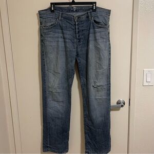 7 For All Mankind Mens Size 36 Standard Fit Jeans Blue Straight Leg Distressed